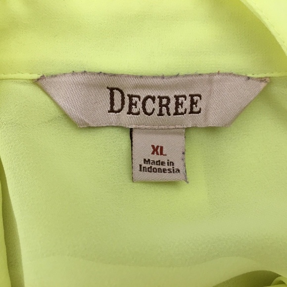 Decree Neon Yellow Sheer Button Down Long Sleeve - Picture 6 of 7